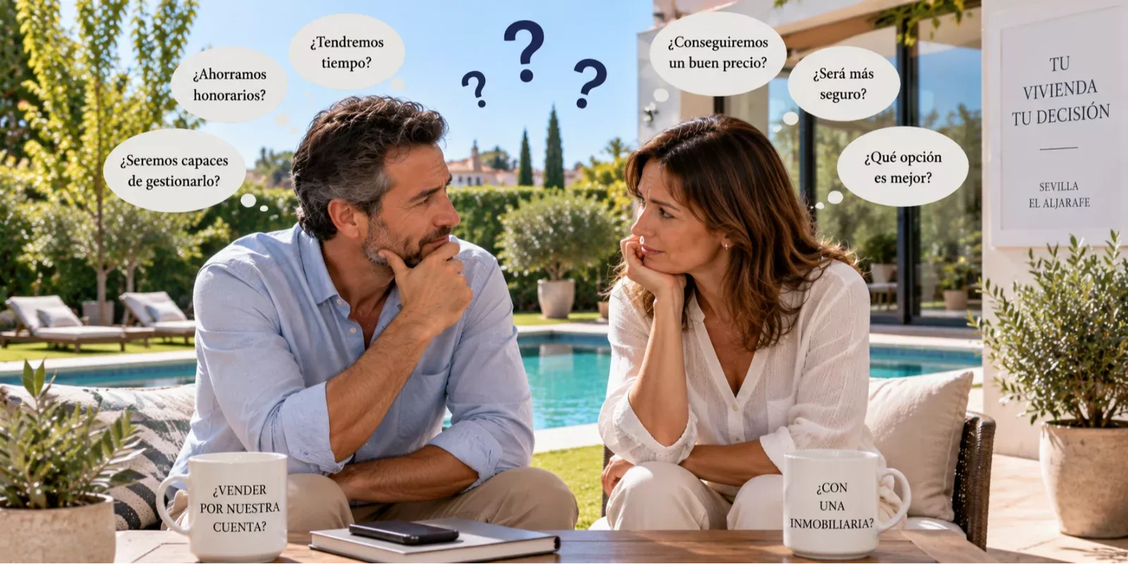 Vendedor y asesor inmobiliario analizando la venta de una vivienda en Sevilla y Aljarafe