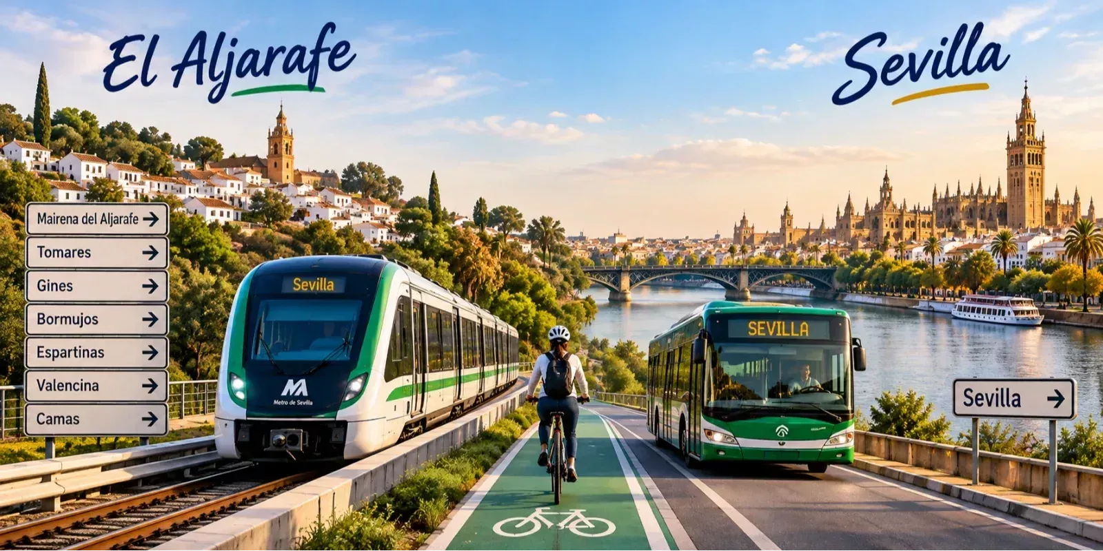 Transporte y comunicaciones entre los pueblos del Aljarafe y Sevilla