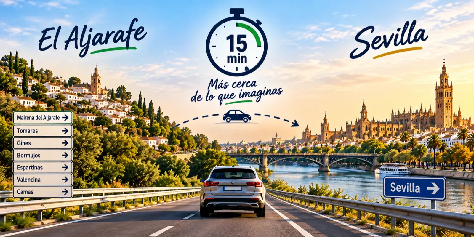 Vivir en El Aljarafe cerca de Sevilla con zonas residenciales y paisaje del Aljarafe sevillano