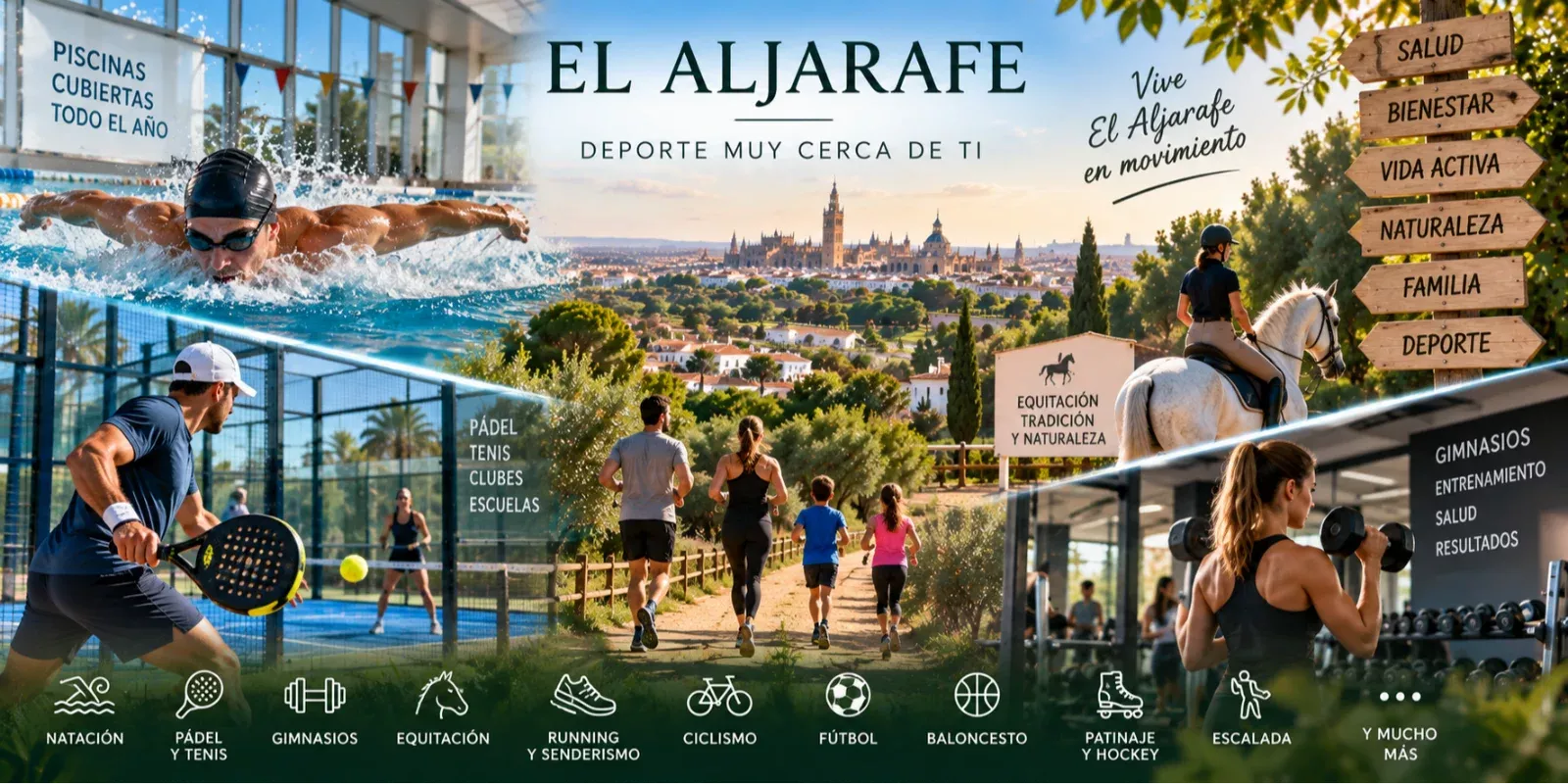 Instalaciones deportivas y actividades para practicar deporte en El Aljarafe sevillano